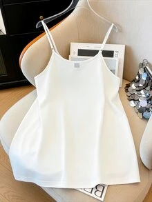 GlowEve CURVE 大尺碼女款寬鬆白色休閒性感仙女風細肩帶上衣 夏季圖案印花 T-shirt 度假穿搭 外出早午餐穿搭 - 彩色 - 查看 2