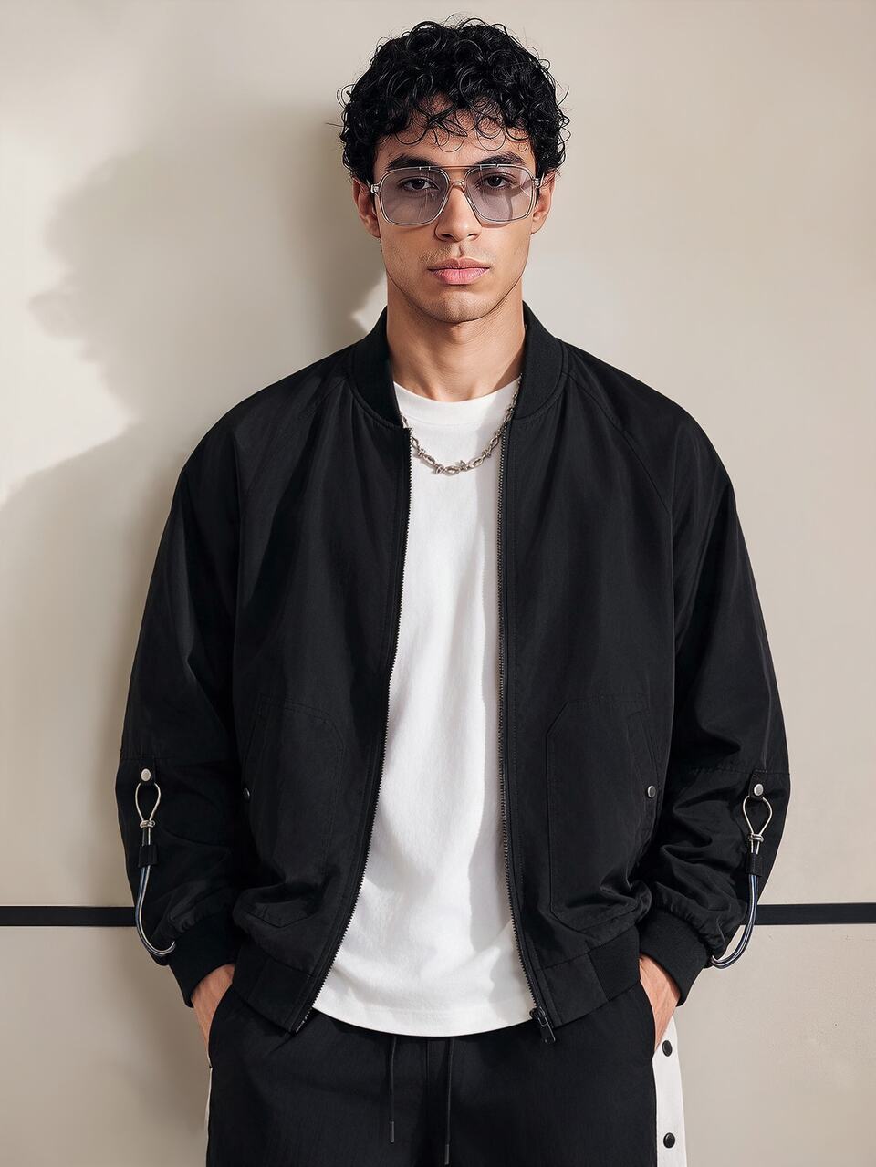 Men's Loose Fit Zip Up Outdoor Windbreaker Bomber Jacket
