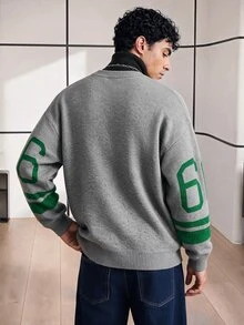 Chillumni Manfinity EMRG Suéter cardigan casual con estampado de telaraña y letras para hombres, ideal para la vuelta al colegio en primavera y otoño - Multicolor - Ver 2