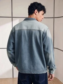 Chillumni Plus Size Men's Vintage Light Blue Denim Zip-Up Jacket - Teal Blue - View 2