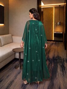 Auveirra Plus Size Elegant Formal Elegant Party Evening Wedding Sequin Embroidered Mesh Dress Dark Green Summer Vacation - Dark Green - View 2