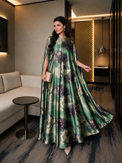 Auveirra Plus Size Women's Floral Print Loose Pleated Elegant Evening Formal Dress Elegant Dress Beach Dress Church Dress Yellow Dress Festival Vacation Summer