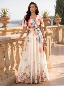 Auveirra 大尺碼優雅花卉印花派對洋裝 - 彩色 - 查看 4