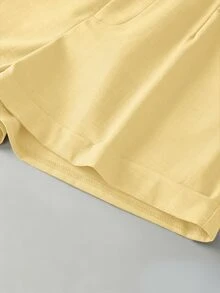 SHEIN Clasi 大尺碼女款條紋拼接商務西裝外套 + 寬鬆休閒時尚通勤短褲套裝，春/秋季 - 黃色 - 查看 4