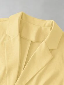 SHEIN Clasi 大尺碼女款條紋拼接商務西裝外套 + 寬鬆休閒時尚通勤短褲套裝，春/秋季 - 黃色 - 查看 6
