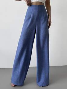 Firerie Women's Casual High-Waisted Long Wide-Leg Pants, Blue, Suitable For Beach, Airport, Modest - Blue - View 5