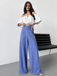 Firerie Women's Casual High-Waisted Long Wide-Leg Pants, Blue, Suitable For Beach, Airport, Modest - Blue - View 10