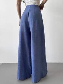 Firerie Women's Casual High-Waisted Long Wide-Leg Pants, Blue, Suitable For Beach, Airport, Modest - Blue - View 3