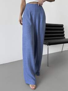 Firerie Women's Casual High-Waisted Long Wide-Leg Pants, Blue, Suitable For Beach, Airport, Modest - Blue - View 4