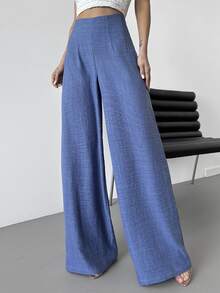 Firerie Women's Casual High-Waisted Long Wide-Leg Pants, Blue, Suitable For Beach, Airport, Modest - Blue - View 6