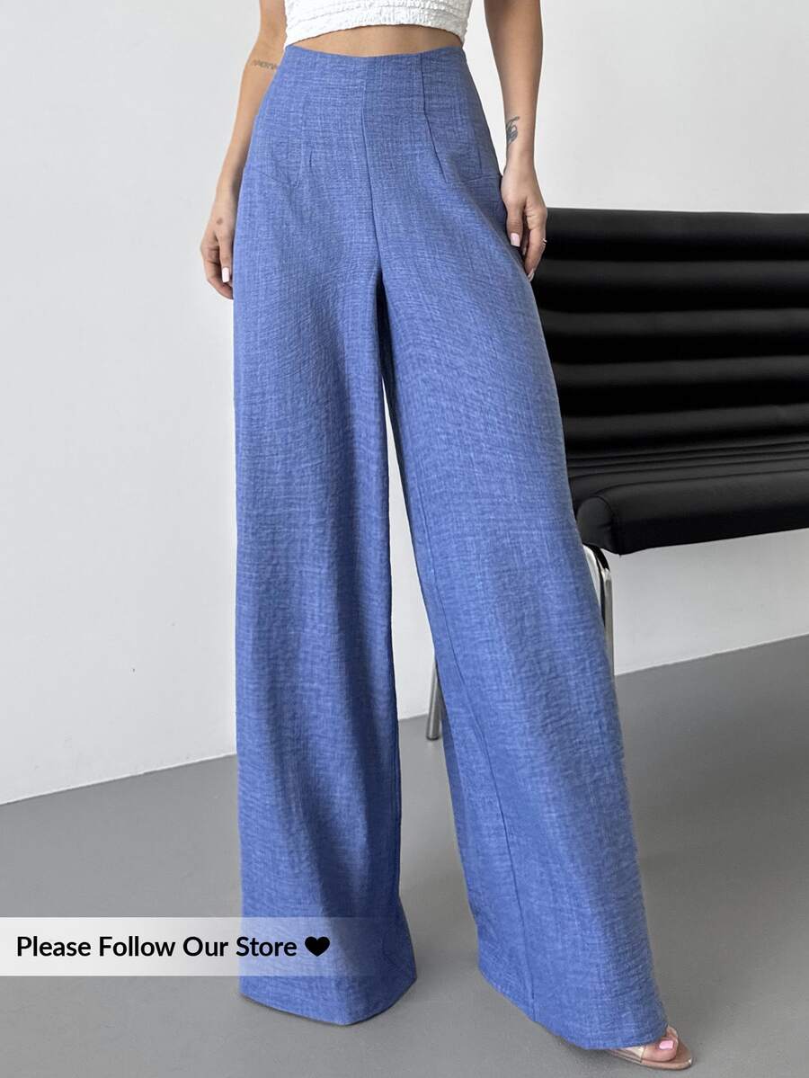 Firerie Women's Casual High-Waisted Long Wide-Leg Pants, Blue, Suitable For Beach, Airport, Modest