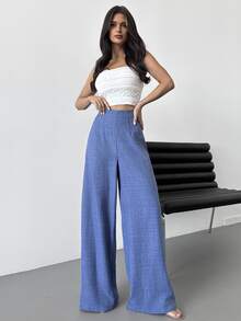 Firerie Women's Casual High-Waisted Long Wide-Leg Pants, Blue, Suitable For Beach, Airport, Modest - Blue - View 7