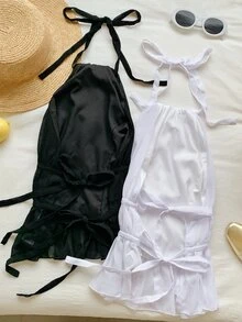 Comfortcana Top de tirantes de cuello halter de unicolor para mujer, minimalista y de moda, adecuado para el verano - Multicolor - Ver 2