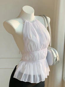 Comfortcana Top de tirantes de cuello halter de unicolor para mujer, minimalista y de moda, adecuado para el verano - Multicolor - Ver 4