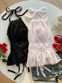 Comfortcana Top de tirantes de cuello halter de unicolor para mujer, minimalista y de moda, adecuado para el verano - Multicolor - Ver 3