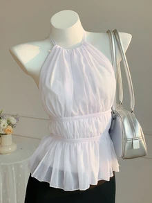 Comfortcana Top de tirantes de cuello halter de unicolor para mujer, minimalista y de moda, adecuado para el verano - Multicolor - Ver 5