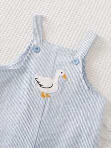 Cozy Pixies 2pcs Baby Boys Rompers Set, Buy Romper Get Hat, Baby Boy Baby Girl Summer Yellow & White Striped Suspenders Duck Print Romper & Bucket Hat Set, Casual Vacation, Suitable For Outings, Beach, Daily Wear, Spring & Summer - Blue - View 4