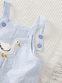 Cozy Pixies 2pcs Baby Boys Rompers Set, Buy Romper Get Hat, Baby Boy Baby Girl Summer Yellow & White Striped Suspenders Duck Print Romper & Bucket Hat Set, Casual Vacation, Suitable For Outings, Beach, Daily Wear, Spring & Summer - Blue - View 7