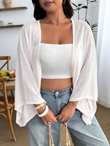 Enliva 大尺碼女款白色夾克，適合度假、日常穿著、海灘 - 白色 - 查看 9