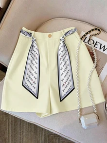 GlowEve CURVE Women's Plus Size Scarf Tie Fashion Commuter Shorts - Apricot - View 1