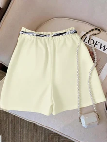 GlowEve CURVE Women's Plus Size Scarf Tie Fashion Commuter Shorts - Apricot - View 3