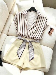 GlowEve CURVE Women's Plus Size Scarf Tie Fashion Commuter Shorts - Apricot - View 8