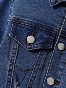SHEIN 男孩2入組休閒寬鬆長袖牛仔夾克和牛仔褲套裝 - 深色水洗藍 - 查看 7