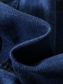 SHEIN 男孩2入組休閒寬鬆長袖牛仔夾克和牛仔褲套裝 - 深色水洗藍 - 查看 6