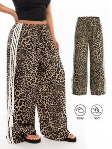 Solavibe Plus Size Leopard Print Patchwork Casual Pants, Comfortable For Everyday Wear, Autumn/Winter Fall - Multicolor - View 6