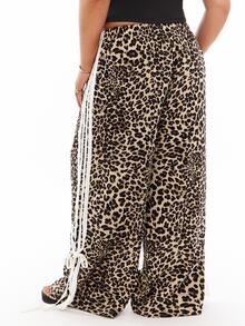 Solavibe Plus Size Leopard Print Patchwork Casual Pants, Comfortable For Everyday Wear, Autumn/Winter Fall - Multicolor - View 5