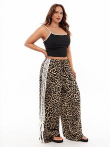 Solavibe Plus Size Leopard Print Patchwork Casual Pants, Comfortable For Everyday Wear, Autumn/Winter Fall - Multicolor - View 3
