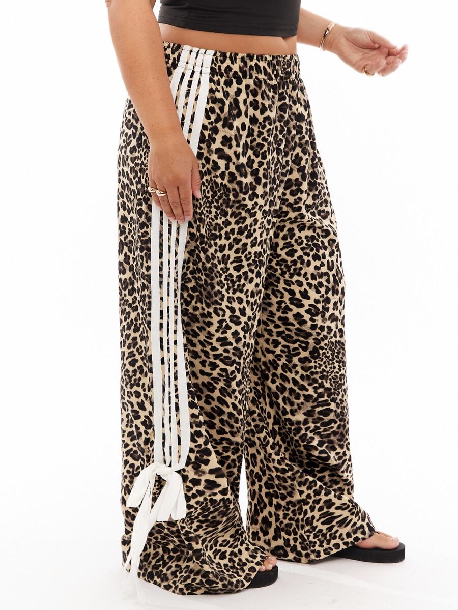 Solavibe Plus Size Leopard Print Patchwork Casual Pants, Comfortable For Everyday Wear, Autumn/Winter Fall - Multicolor - View 1