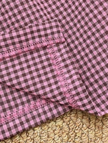 SHEIN 2件組女童幼兒夏秋/秋冬居家服套裝，甜酷風黑粉格紋可愛荷葉邊長袖上衣與長褲，柔軟舒適 - 粉色 - 查看 7