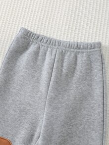 Cozy Pixies 小男孩秋冬保暖內裡加厚卡通小狗圖案3D耳朵裝飾針織柔軟圓領長袖套頭衛衣＋鬆緊腰收口拼接運動長褲2件套，休閒可愛簡約基礎款，適合日常穿著、戶外滑雪、開學季、玩耍、派對、假日 - 彩色 - 查看 6