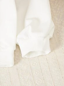 SHEIN 少女 9-Bow 蝴蝶結印花休閒可愛流蘇圓領衛衣，秋冬校園白色 - 白色 - 查看 3