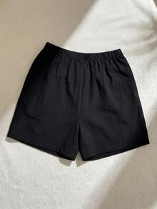 SHEIN 男嬰藍色與白色夏季拼色條紋 Polo 短袖鈕扣襯衫與純色鬆緊腰短褲 2 件套，休閒學院風，適合外出、旅行與上學 - 彩色 - 查看 8