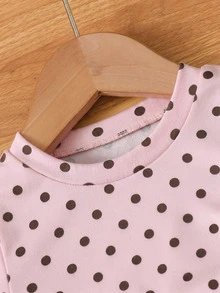 SHEIN Elladie kids 2件組女孩波點荷葉邊短袖T恤與休閒時尚裙套裝，夏季 - 粉色 - 查看 6