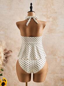 Swim Mod 2026 Spring/Summer Plus Size Women's New Halter Neck Polka Dot Print Bikini Set With Triangle Bottom, 2 Pieces Swimwear For Pool Party, Date And Beach - Multicolor - View 2