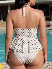 Swim Mod 2026 Spring/Summer Plus Size Women's New Halter Neck Polka Dot Print Bikini Set With Triangle Bottom, 2 Pieces Swimwear For Pool Party, Date And Beach - Multicolor - View 3