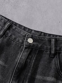 Manfinity Denimwave 男士休闲做旧毛边深灰色牛仔裤 - 黑色 - 查看 7