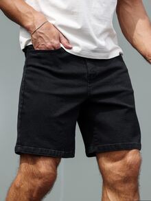 Manfinity Homme Plus Size Men's Casual Versatile Solid Color Denim Shorts Black Jean Shorts Men Going Out Hang Out Vacation Tropical Urban - Black - View 6