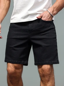 Manfinity Homme Plus Size Men's Casual Versatile Solid Color Denim Shorts Black Jean Shorts Men Going Out Hang Out Vacation Tropical Urban - Black - View 7