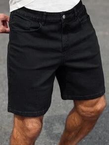 Manfinity Homme Plus Size Men's Casual Versatile Solid Color Denim Shorts Black Jean Shorts Men Going Out Hang Out Vacation Tropical Urban - Black - View 1