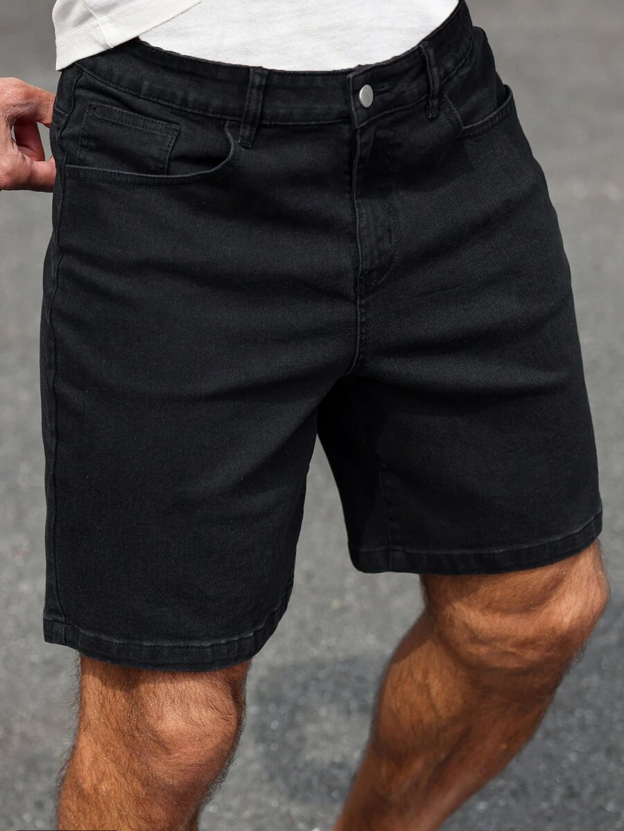 Manfinity Homme Plus Size Men's Casual Versatile Solid Color Denim Shorts Black Jean Shorts Men Going Out Hang Out Vacation Tropical Urban - Black - View 1