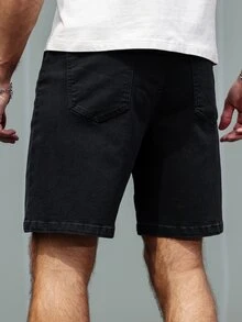 Manfinity Homme Plus Size Men's Casual Versatile Solid Color Denim Shorts Black Jean Shorts Men Going Out Hang Out Vacation Tropical Urban - Black - View 3