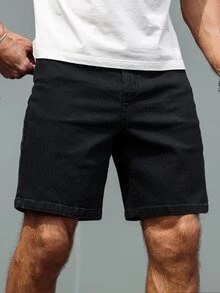 Manfinity Homme Plus Size Men's Casual Versatile Solid Color Denim Shorts Black Jean Shorts Men Going Out Hang Out Vacation Tropical Urban - Black - View 8