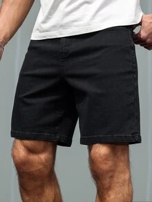Manfinity Homme Plus Size Men's Casual Versatile Solid Color Denim Shorts Black Jean Shorts Men Going Out Hang Out Vacation Tropical Urban - Black - View 4