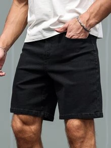 Manfinity Homme Plus Size Men's Casual Versatile Solid Color Denim Shorts Black Jean Shorts Men Going Out Hang Out Vacation Tropical Urban - Black - View 5