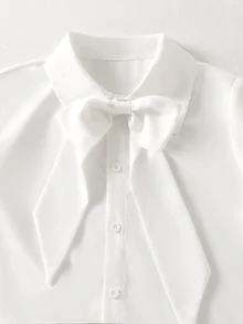 SHEIN 春秋新款彼得潘領長袖寬鬆白色襯衫，秋季上衣，甜美百搭清新學院風上衣 - 白色 - 查看 6