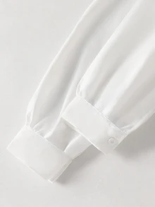 SHEIN 春秋新款彼得潘領長袖寬鬆白色襯衫，秋季上衣，甜美百搭清新學院風上衣 - 白色 - 查看 3